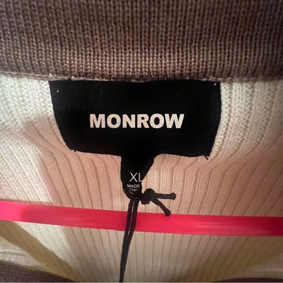 Nwt womens Monrow color block Reglan half zip sweater size xl cream and‎ brown - Picture 11 of 13